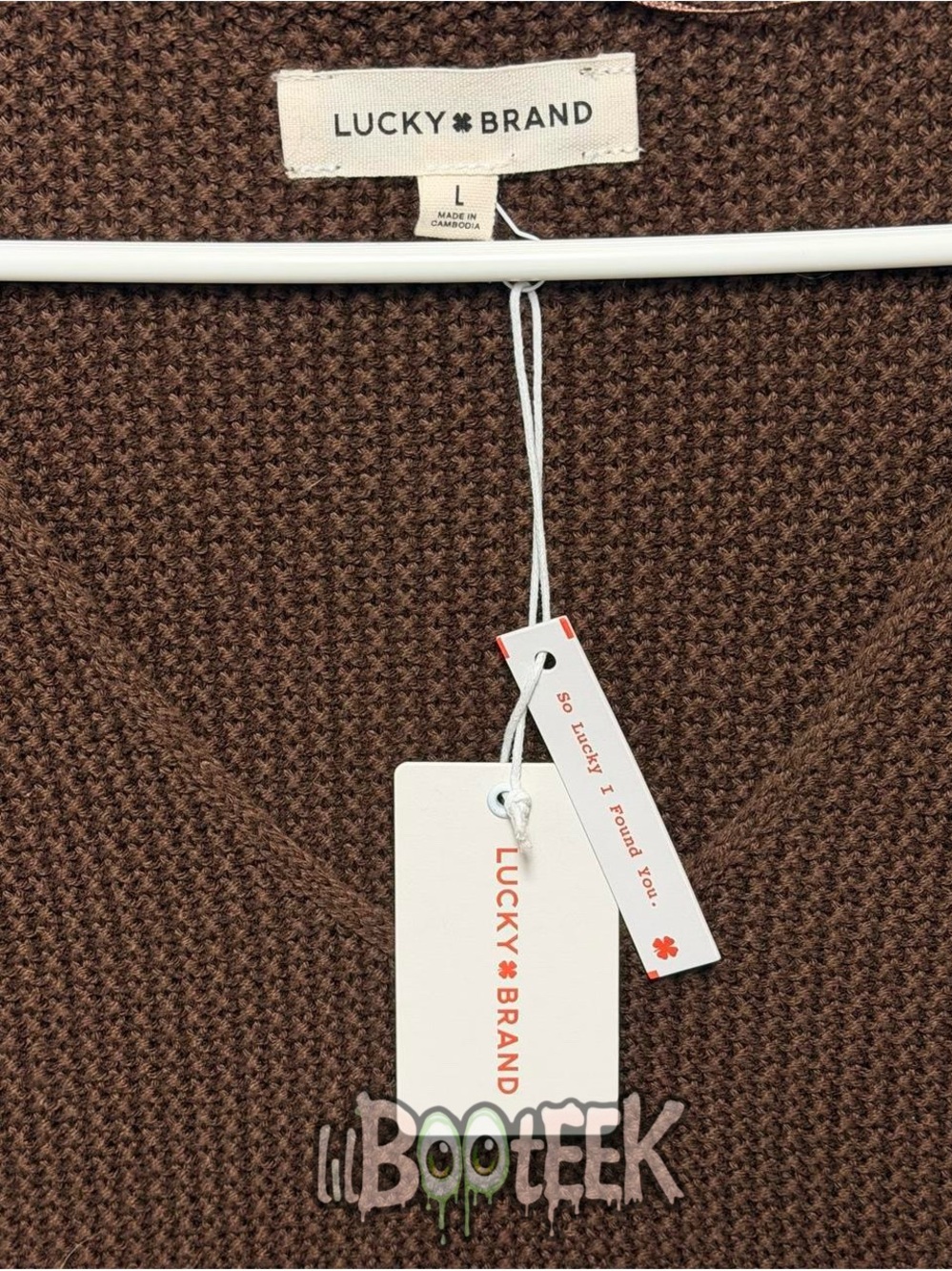 Lucky Brand Deep Brown V-Neck Waffle Knit Sweater - Picture 3 of 5